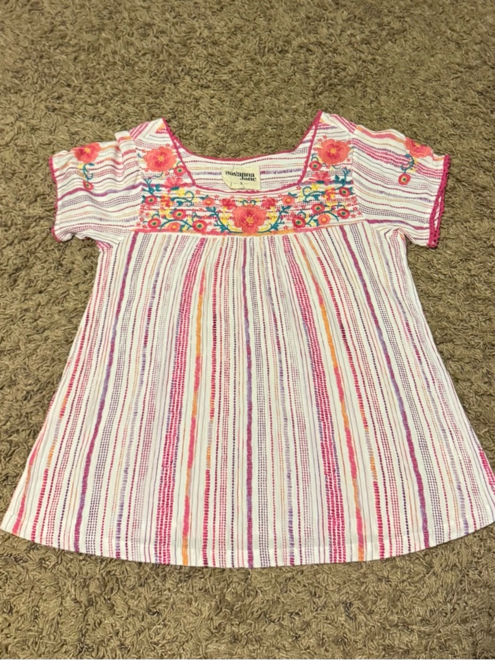 Savanna Jane Pink & Multicolor Embroidered Peasant Top